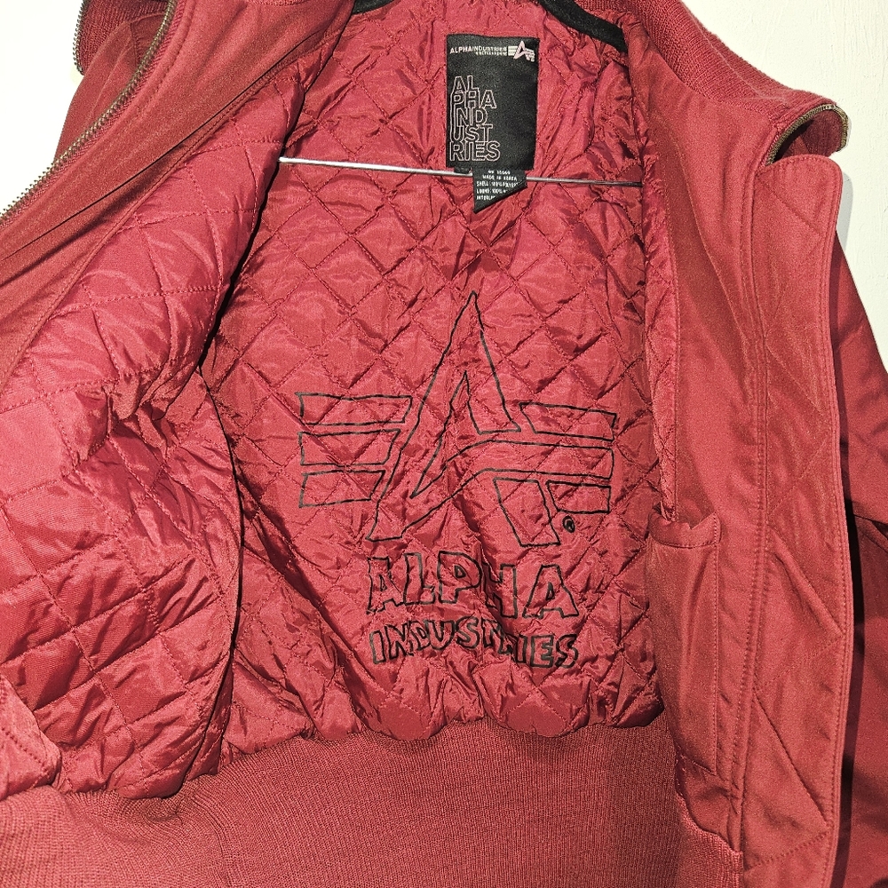 Alpha Industries Coat Jacket Maroon Red Women Large Outerwear Winter Mid Crop - Picture 6 of 14